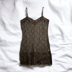 Sheer Unlined Chocolate Brown Floral Lace Mini Slip Dress